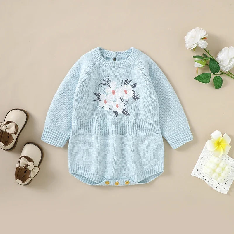 Newborn Baby Bodysuits Fashion Floral Embroideried Clothes 0-18m Winter Infant Girl Jumpsuit Long Sleeve Autumn Overalls Sweater