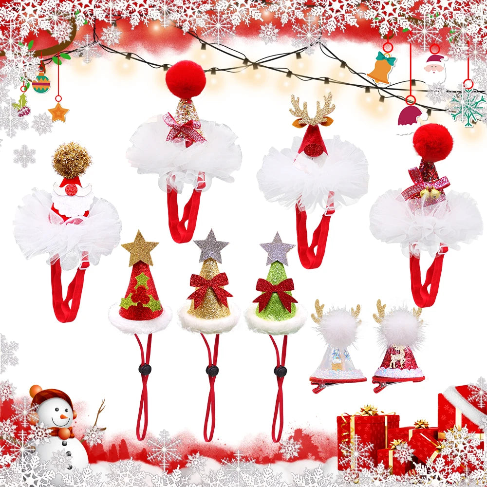 1PCS Cute Pet Dog Caps Christmas Cat Dog Costume Headwear Cap Hat Christmas Pets Dog Grooming Accessories Bulk Decoration