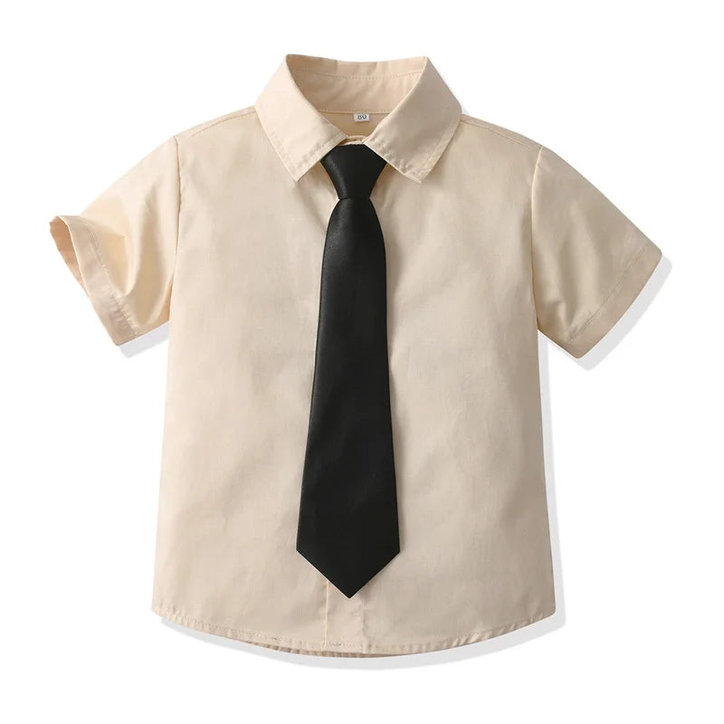 top and top Kids Boys Formal Shirts Toddler Boy Short Sleeve Lapel Casual Tops Children Gentleman Clothing for School Uniform
