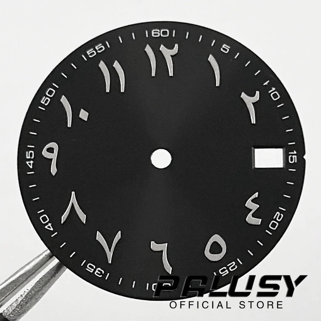 NH35 28.5mm Watch Dial Sun Patterned Surface Arabic Alphabet with Date Watch Faces for NH35 NH36 Movement Replace Accessories