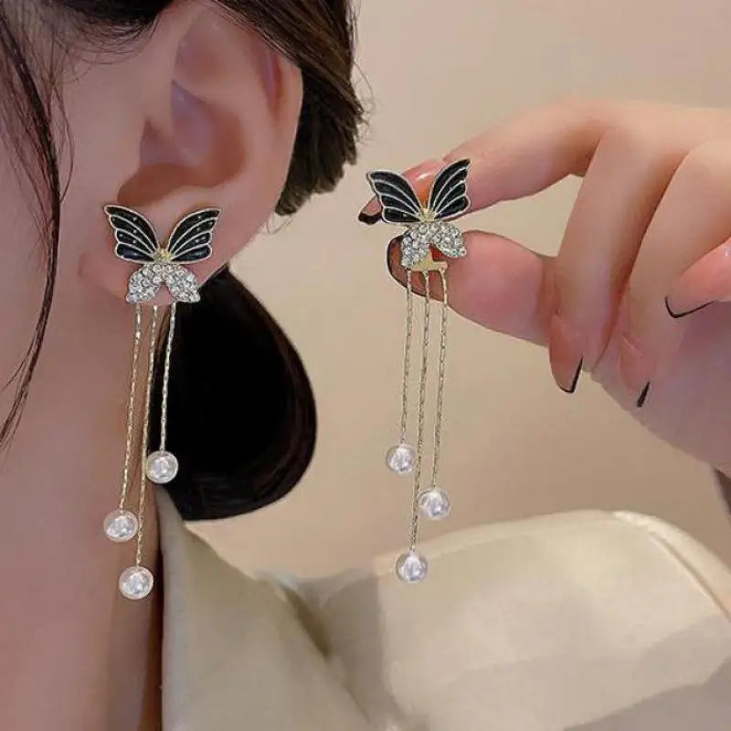 925 Silver Needle Green Crystal Butterfly Drop Earrings For Women Korean Jewelry 2024 Trending Fairy Luxury Women's Earrings New