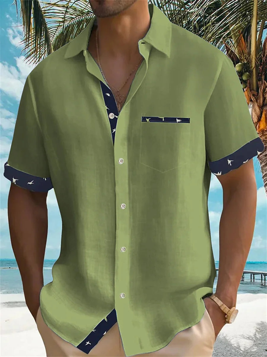 solid color summer shirt men's Hawaiian shirt casual fashion street short sleeve beach holiday party men's pocket shirt 5XL mon