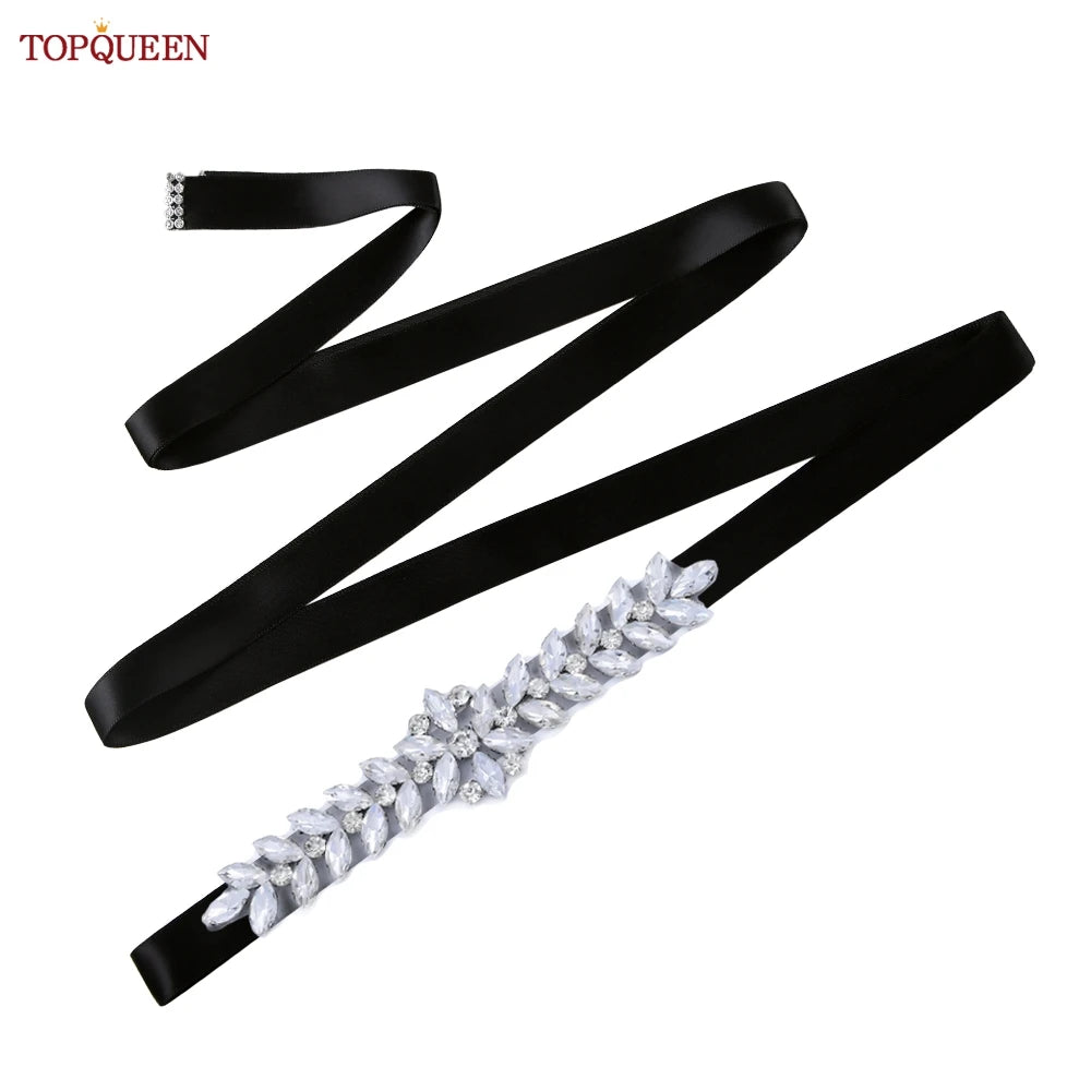 TOPQUEEN Wedding Dress Belt Sash Banquet Party Accessories Bridal Belt Silver Rhinestone Handmade Applique S69