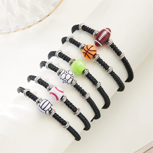 Newest Football Volleyball Basketball Baseball Bracelet For Women Woven Rope Tennis Rugby Bracelet Boys Girls Sports Jewelry