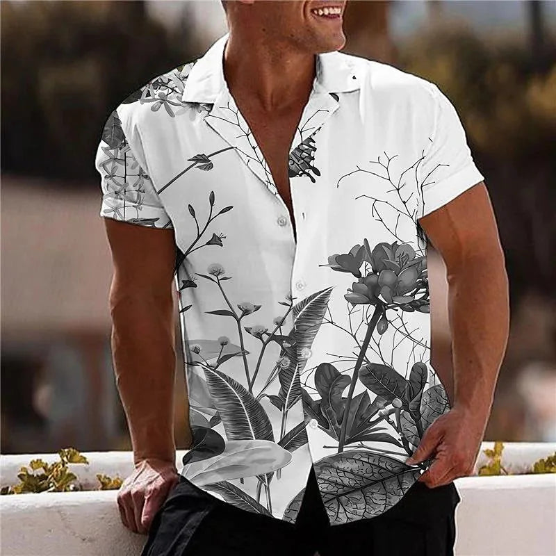 Hawaiian Flower Shirt Men's 3D Printed Tropical Shirt Beach Short Sleeve Fashion Top T-shirt - mon