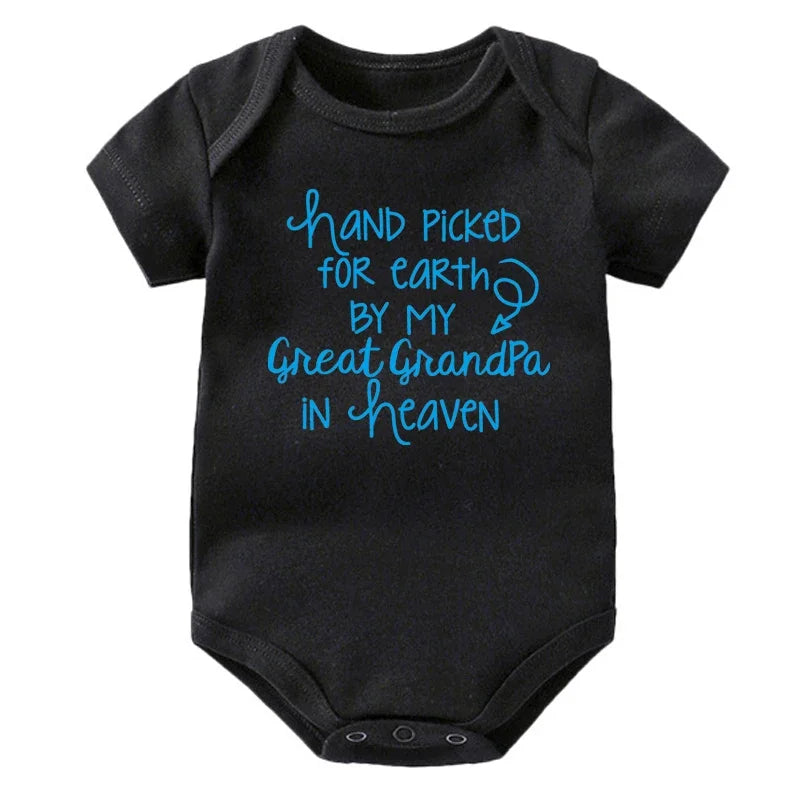 Baby Body, handverlesen für die Erde von meinem Urgroßvater im Himmel, bedruckt, Neugeborenen-Strampler, Baumwoll-Body, Babykleidung für Mädchen und Jungen