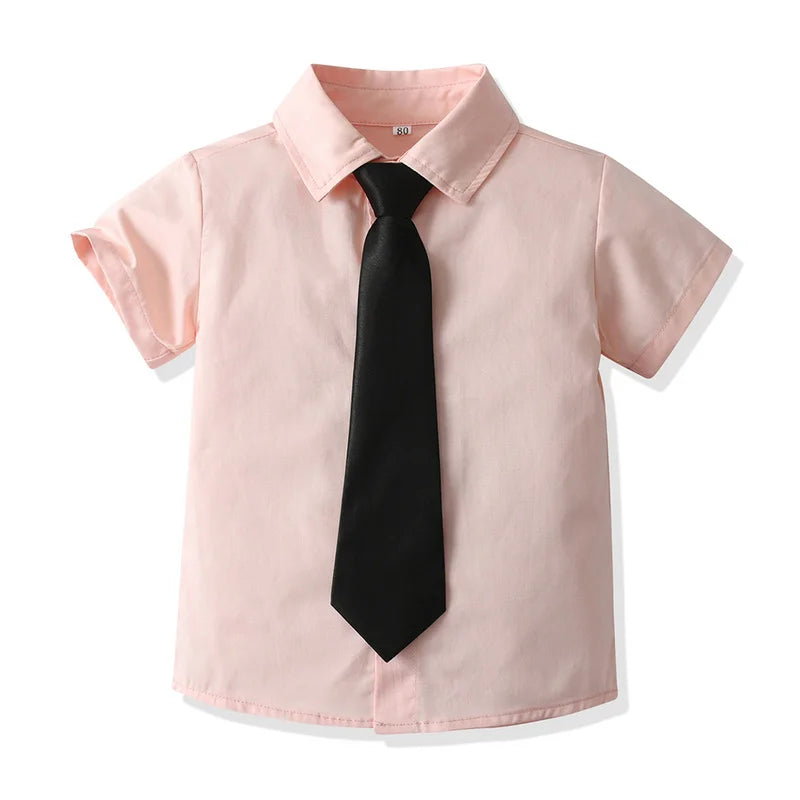 top and top Kids Boys Formal Shirts Toddler Boy Short Sleeve Lapel Casual Tops Children Gentleman Clothing for School Uniform