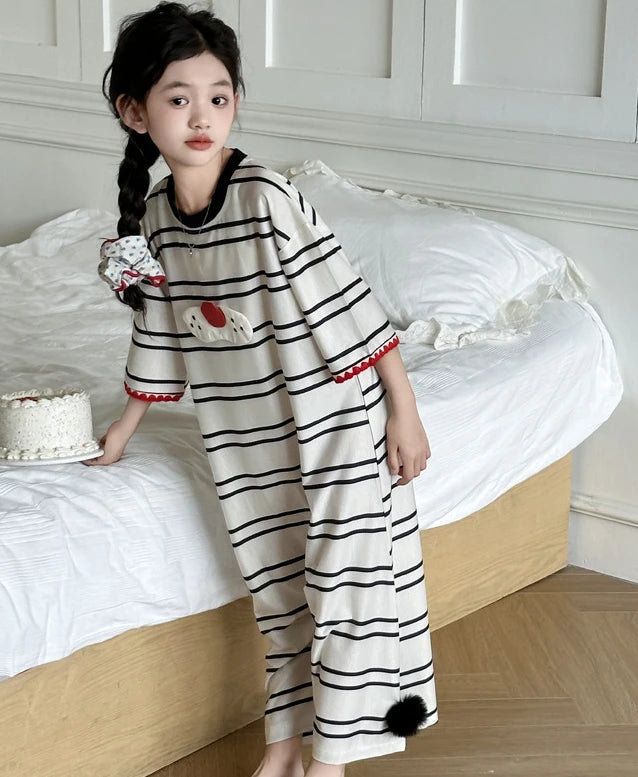 Girls Skirt Nightdress Summer Children Pajama Girls 2024 New Summer Women Thin Family Home Simple Casual Dress Children