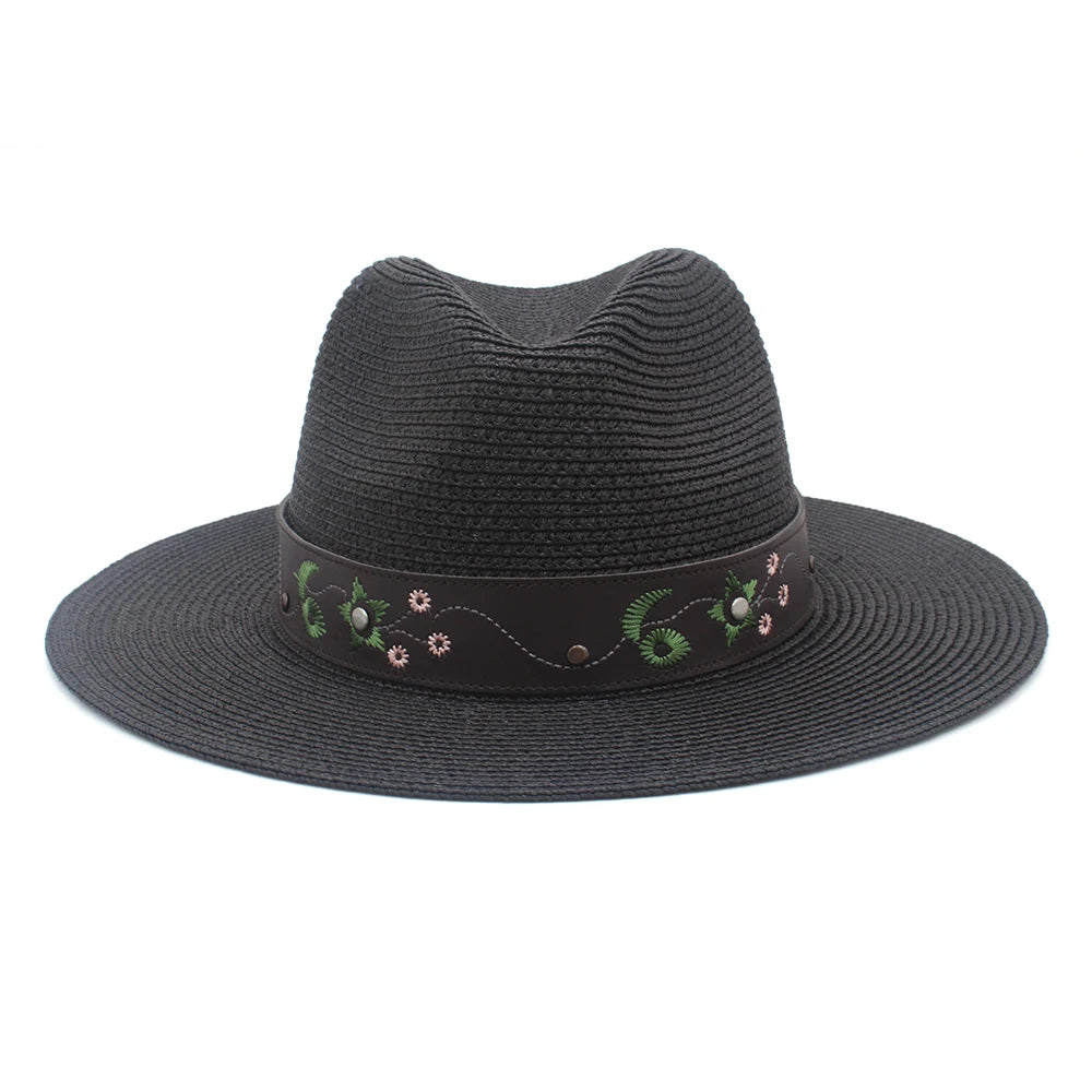 2 Sizes Unisex Men Women Soft Straw Panama Hats Summer Fedora Wide Brim Sunhats Trilby Caps Outdoor Beach Travel Sombrero UK M-L