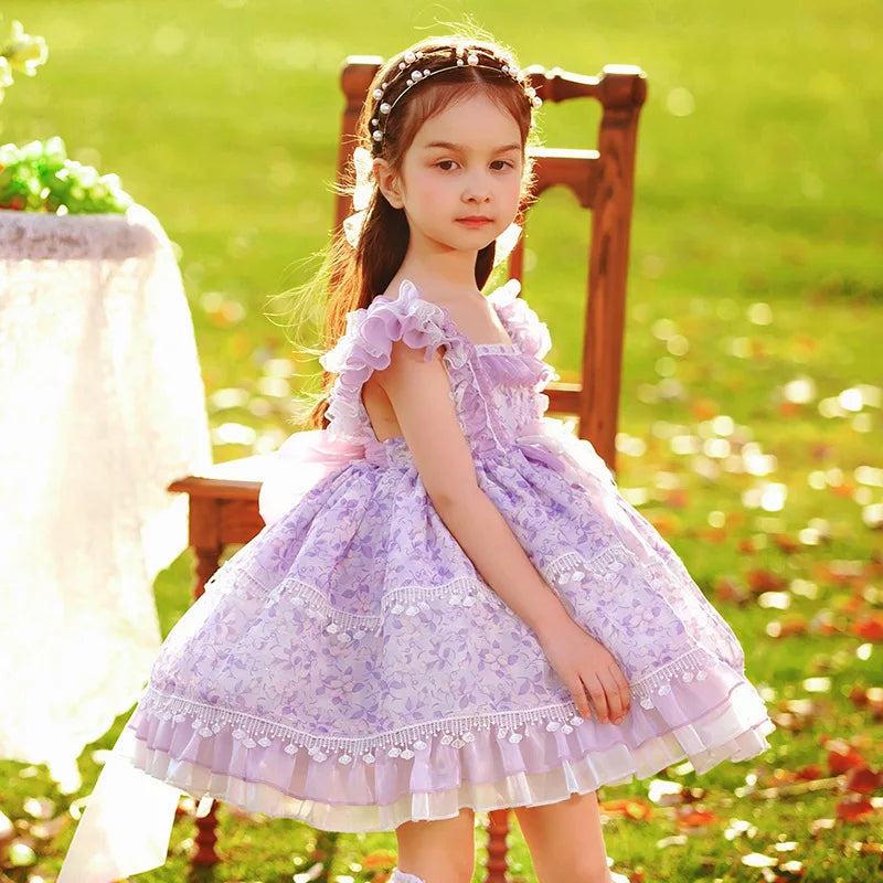 2024 Tulle Princess Elegant Dresses for Girls Petal Sleeves Spain Lolita Dresses Party Child Princess Dresses for Girls