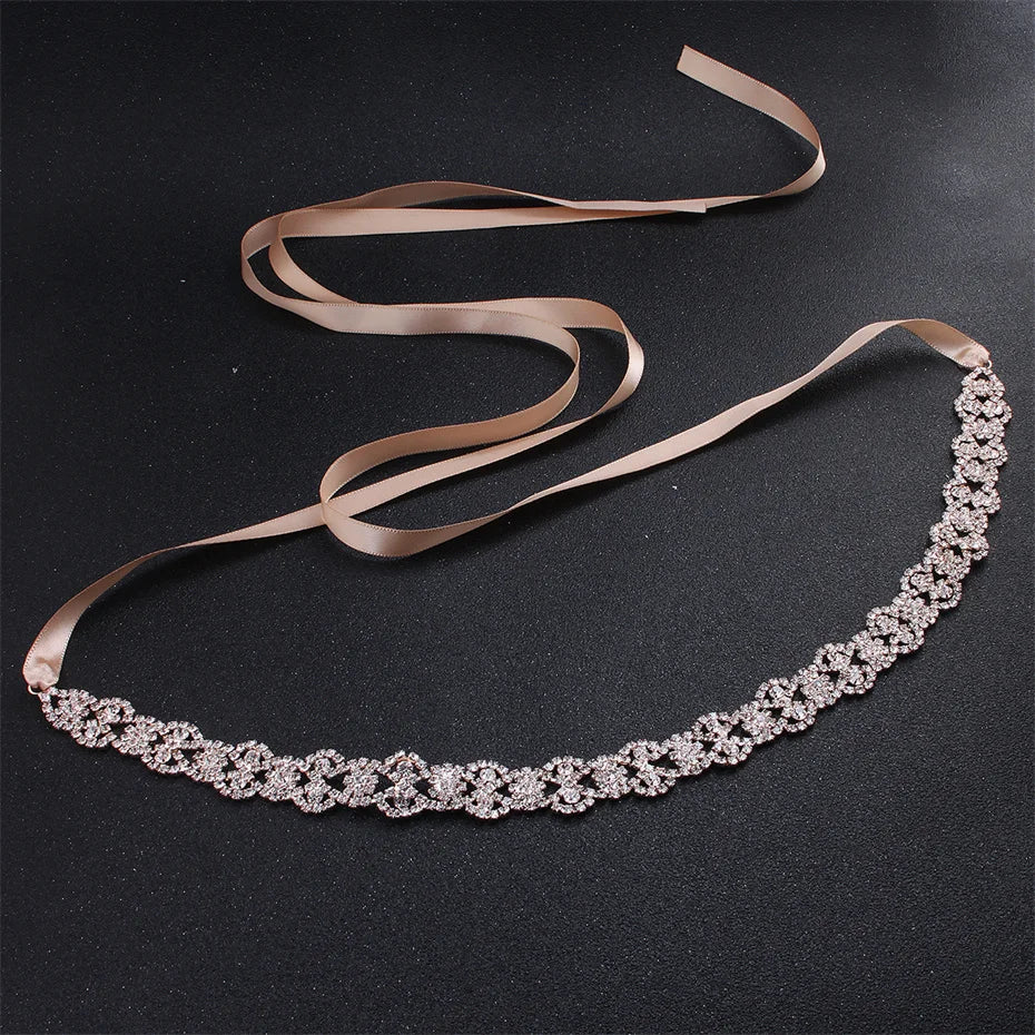 Classic Rhinestone Bridal Belt Rose Gold Color Crystal Sash Belt Wedding Party Prom Dress Accessories for Women Bridesmaid Gift