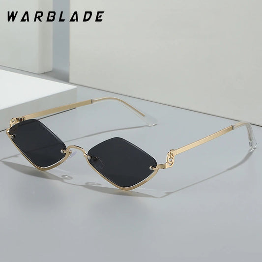 2025 Fashion Small Rhombus Sunglasses Women Luxury Brand Metal Half Frame Sun Glasses Ladies Hipster Sexy Cat Eye Shades Vintage