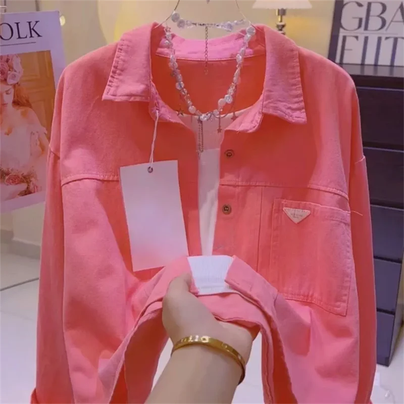 Spring and Autumn Petite Candy Colored Short Denim Jacket 2024 New Loose and Versatile Casual Jacket Top Trend Women