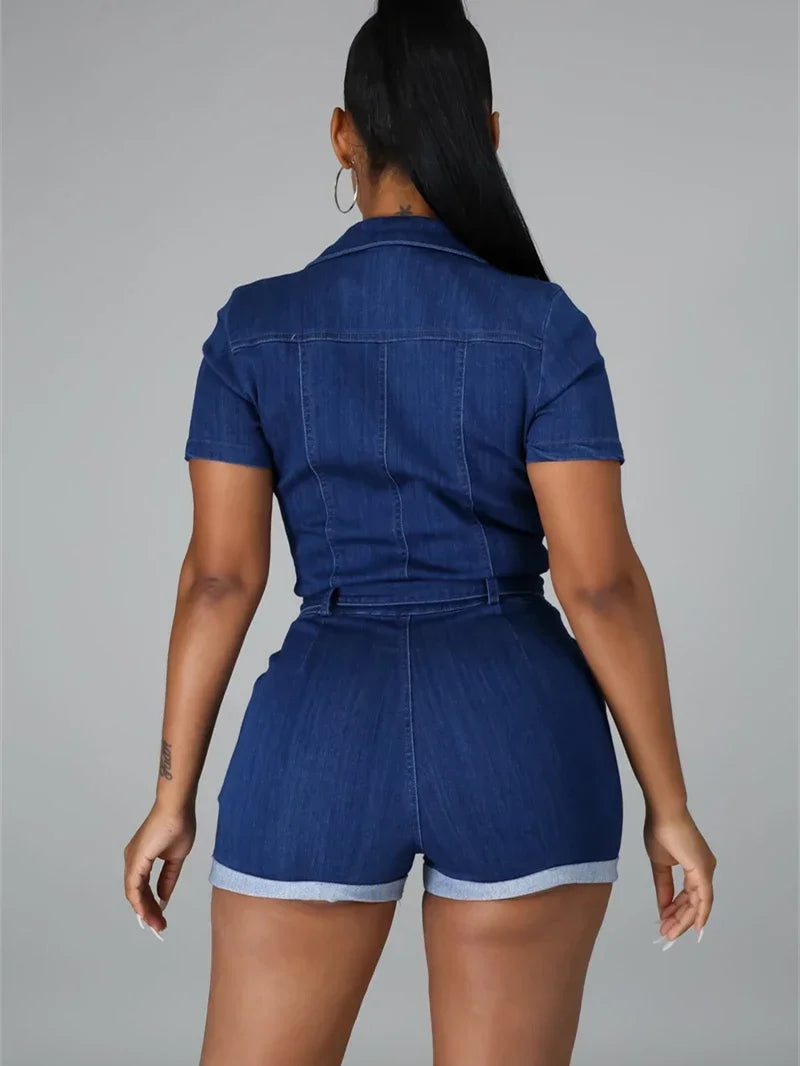Streetwear Denim Rompers Playsuits Summer Clothes Women 2025 Turn Down Collar Jean Shorts Jumpsuits One Pieces Overalls Outfits