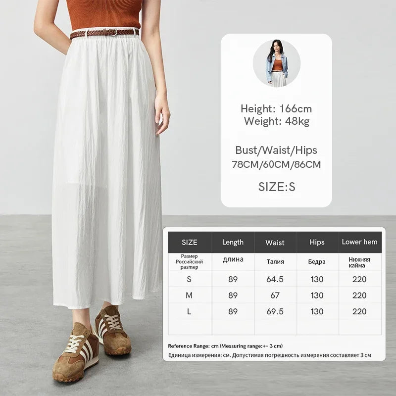 SENTUBILA A-line White Skirt Women 2025 Spring Casual Loose Elastic High Waist Long Skirt with Belt Woman Clothes W43Q56026