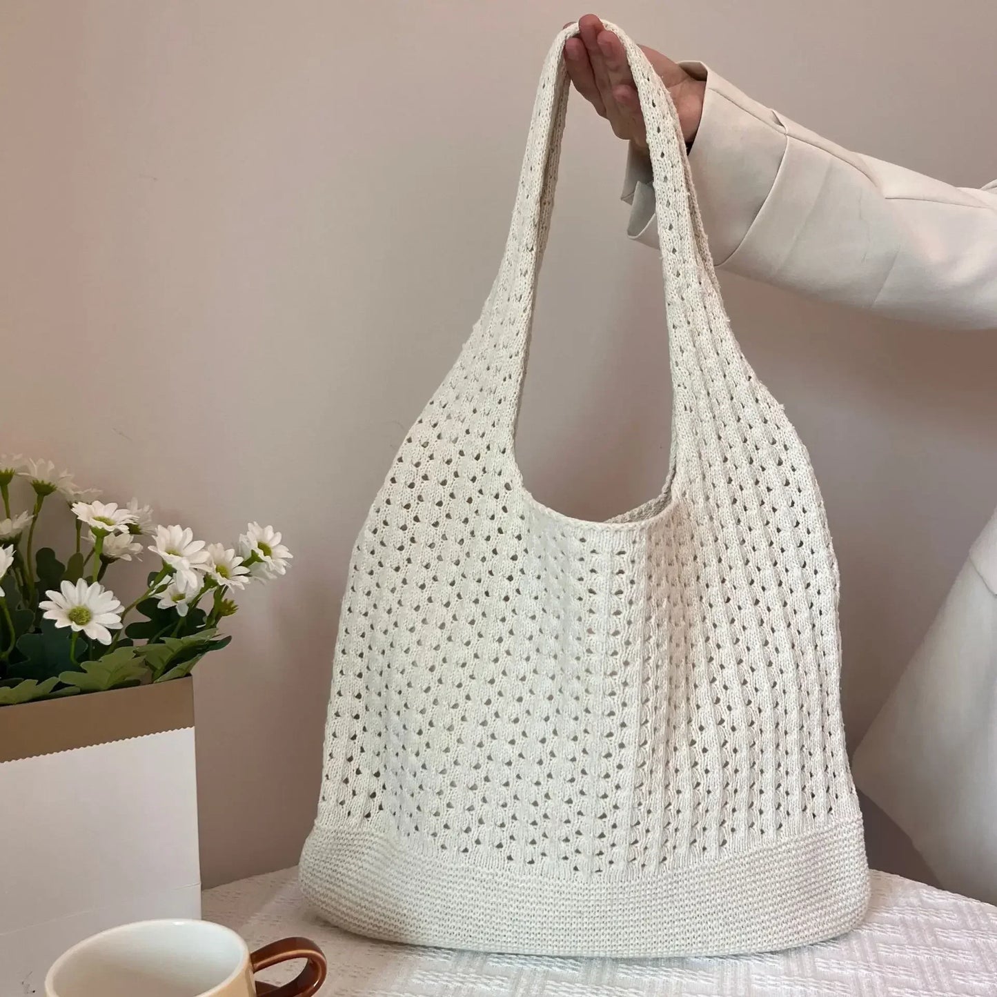 Designer Knitted Handbags Female Large Capacity Totes Women's Pack Summer Beach Bag Big Purses Casual Hollow Woven Shoulder Bags