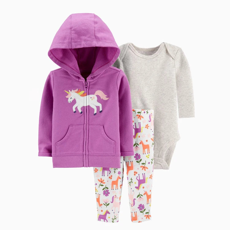 3pcs Baby Clothes Set for Newborns Toddler Girl Boy Clothes Hooded Jacket Trousers + Bodysuits 3pcs Child sets Infant Outfits