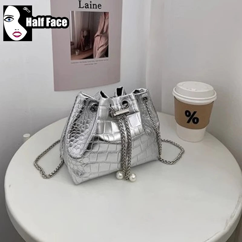 Y2K Girl Harajuku Women’s Gothic Handbags High Street Punk Streetwear One Shoulder Casual Chains Drawstring Crossbody Bags tote