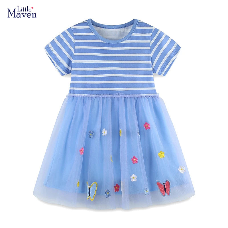 Little maven 2024 Baby Mädchen Freizeitkleidung Baumwolle Schöne Kinder Sommerkleid für Kleinkinder 2 bis 7 Jahre
