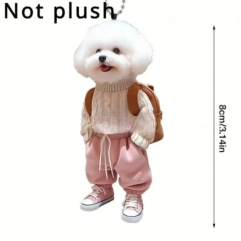 2D Creative Puppy Animal Acrylic Keychain Backpack Car Hanging Keyring Pendant Cute Teddy Dog Key Decor Accessories Ornament