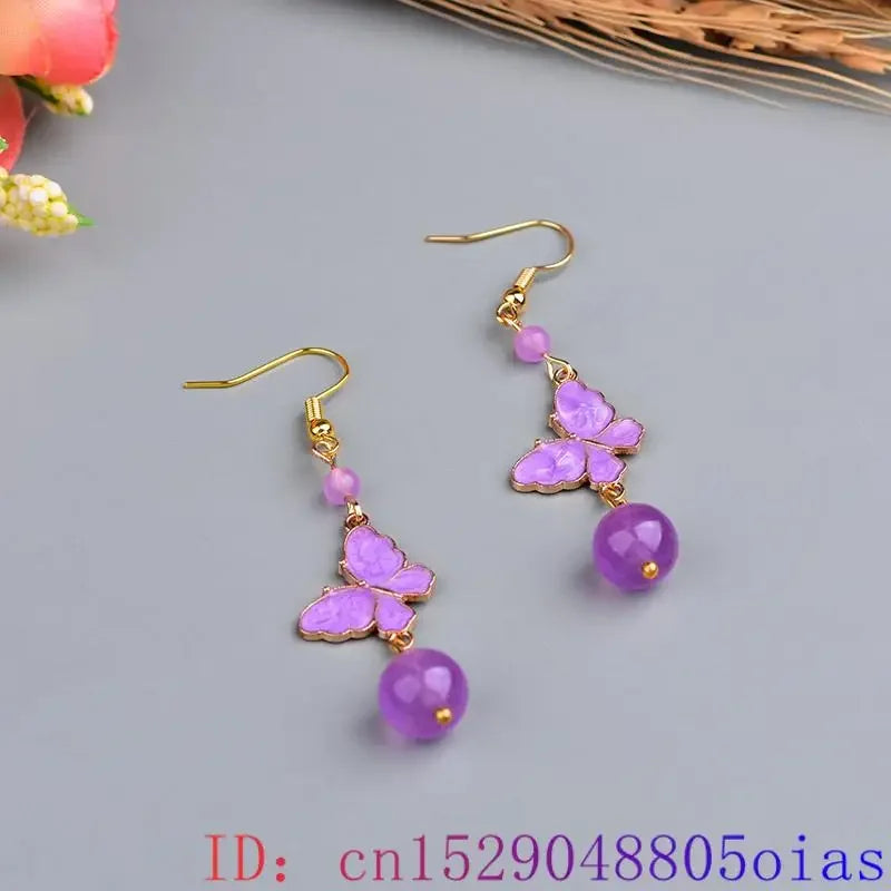 Real Jade Butterfly Earrings Fashion 925 Silver Vintage Stone Energy Luxury Bead Women Gifts Talismans Carved Natural Jewelry