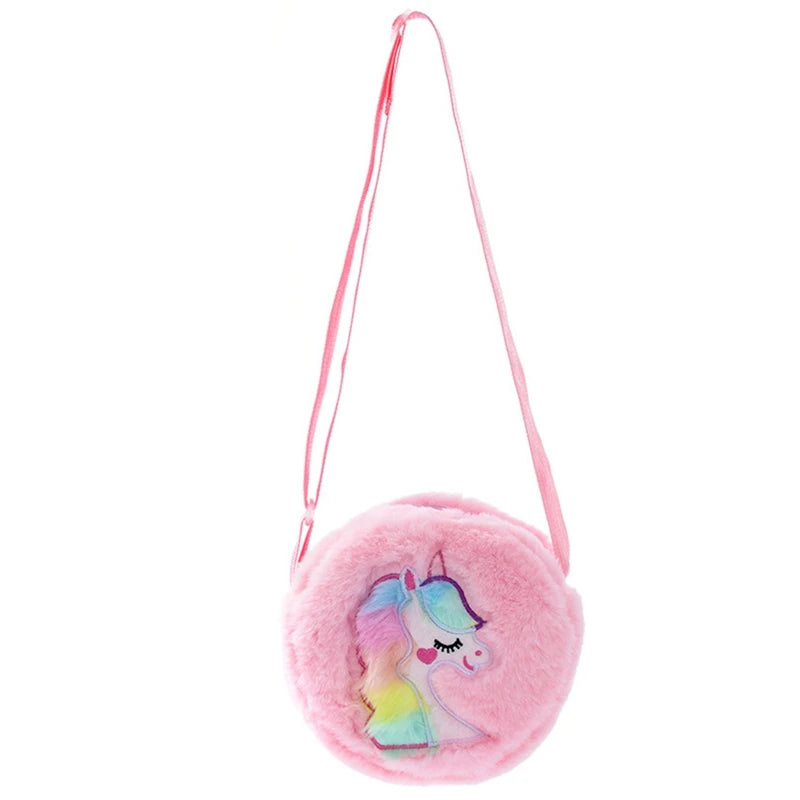 Animal Embroidery Handbags Tie Dye Unicorn Plush Crossbody Bags Winter Furry Shoulder Purse Kids Cartoon Study Tools Wallets