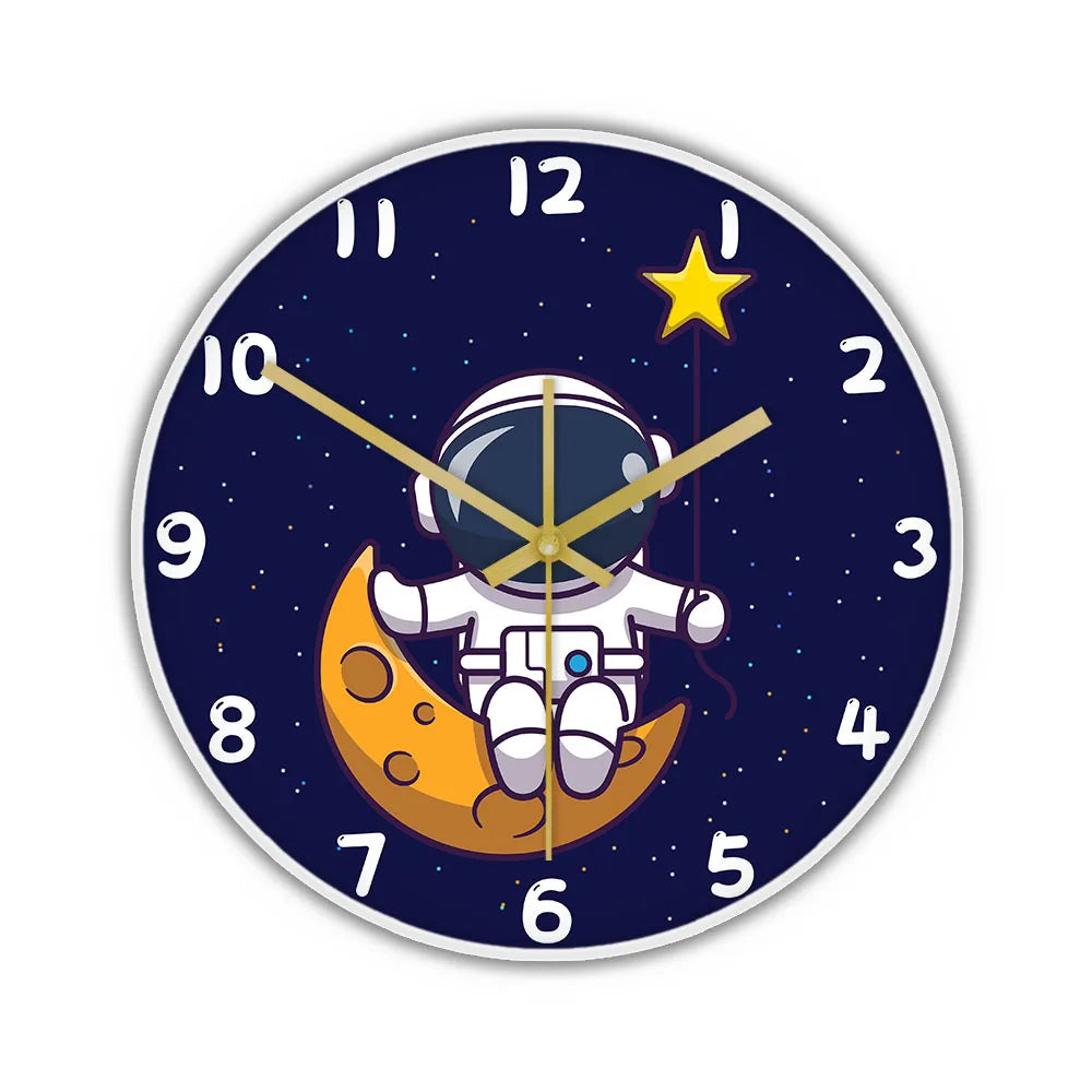 Cartoon Astronaut LED Lighting Wall Clock for Kids Room Nursery Universe Home Decor Outer Space Art Cosmonaut Neon Light Clock