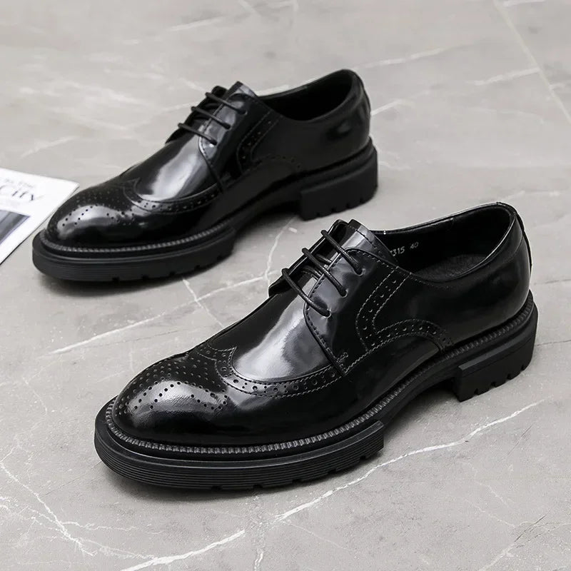 2025 New Fashion Men Business European Patent Leather Create Platform Shoes Atmosphere Men Leather Shoes Gift