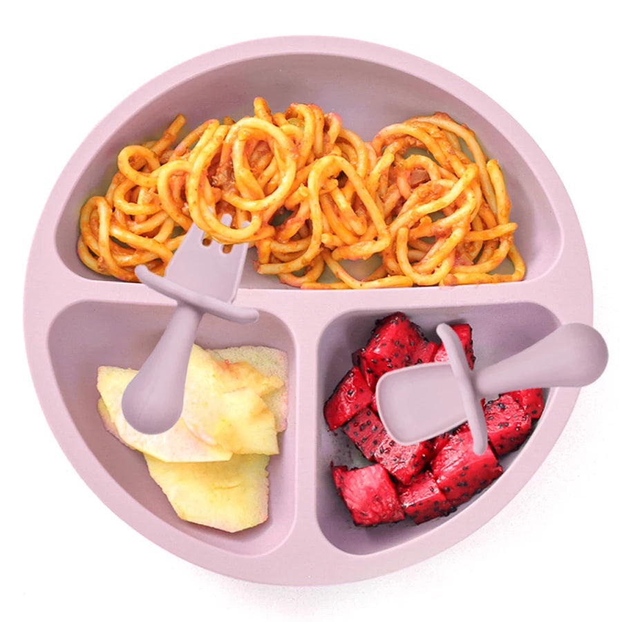 2024 New Colors Kids Divider Plate Training Fork Spoon Set Food Grade Silicone Material Newborn Essentials Baby Shower Gifts
