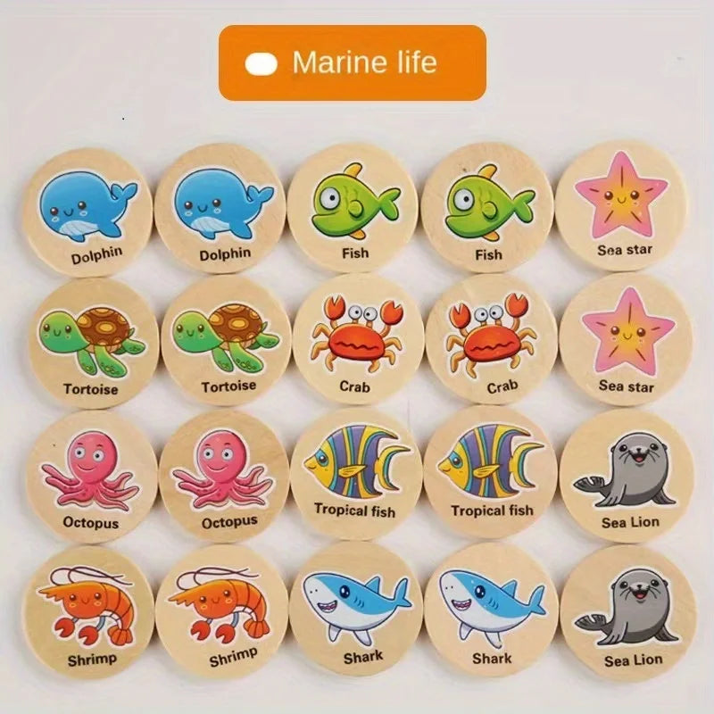 Kinder-Pädagogisches Holz-Memory-Spiel mit Tieren und Früchten, kognitives Baby-Memory-Schachspielzeug, Kinder-Fokustraining, hölzernes Lernspielzeug