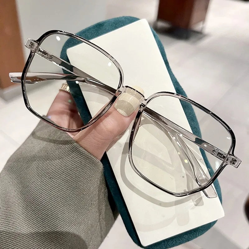 Oversized Frame Anti-blue Light Transparent Glasses Women Men Fashion Sunglasses UV400 Protection Flat Mirror Computer Eyeglases