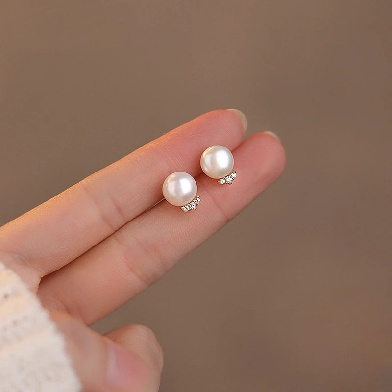 SOFTPIG Real 925 Sterling Silver Pearl Zircon CZ Stud Earrings for Women Classic Fine Jewelry Light Luxury Accessories