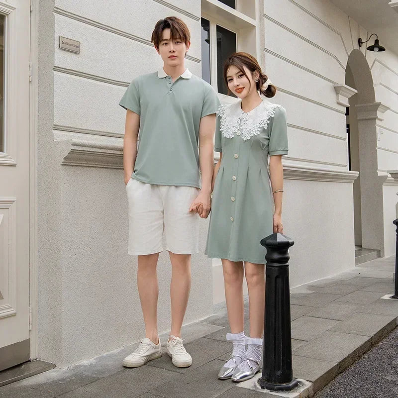 2024 Clothes for The Whole Family Mom and Daughter Collar Dresses Dad Son Same Shirts Sets Matching Couple Outfits Summer