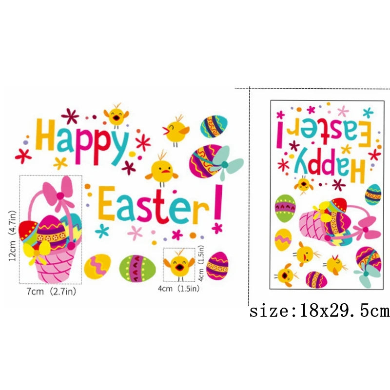 Happy Easter Window Stickers Rabbit Eggs Chick Wall Stickers Easter Decorations for Home 2022 Easter Party Bunny Wall Decals