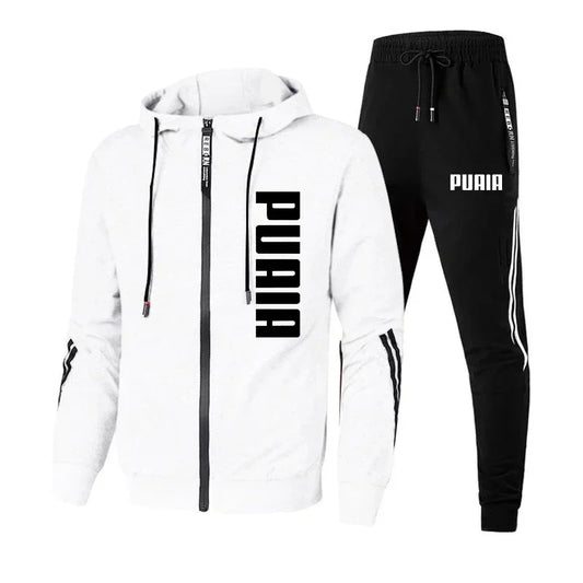Men's clothing printed zipper hooded jacket + running pants two-piece spring and autumn sports fitness casual wear fashion suit
