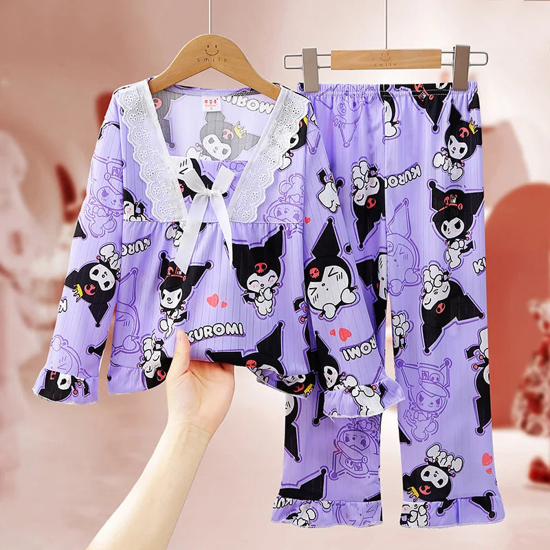 Children's Pajamas for Girls in Spring and Autumn Long Sleeved Thin Style Parent-child Big Girl Home Clothing Princess Style S