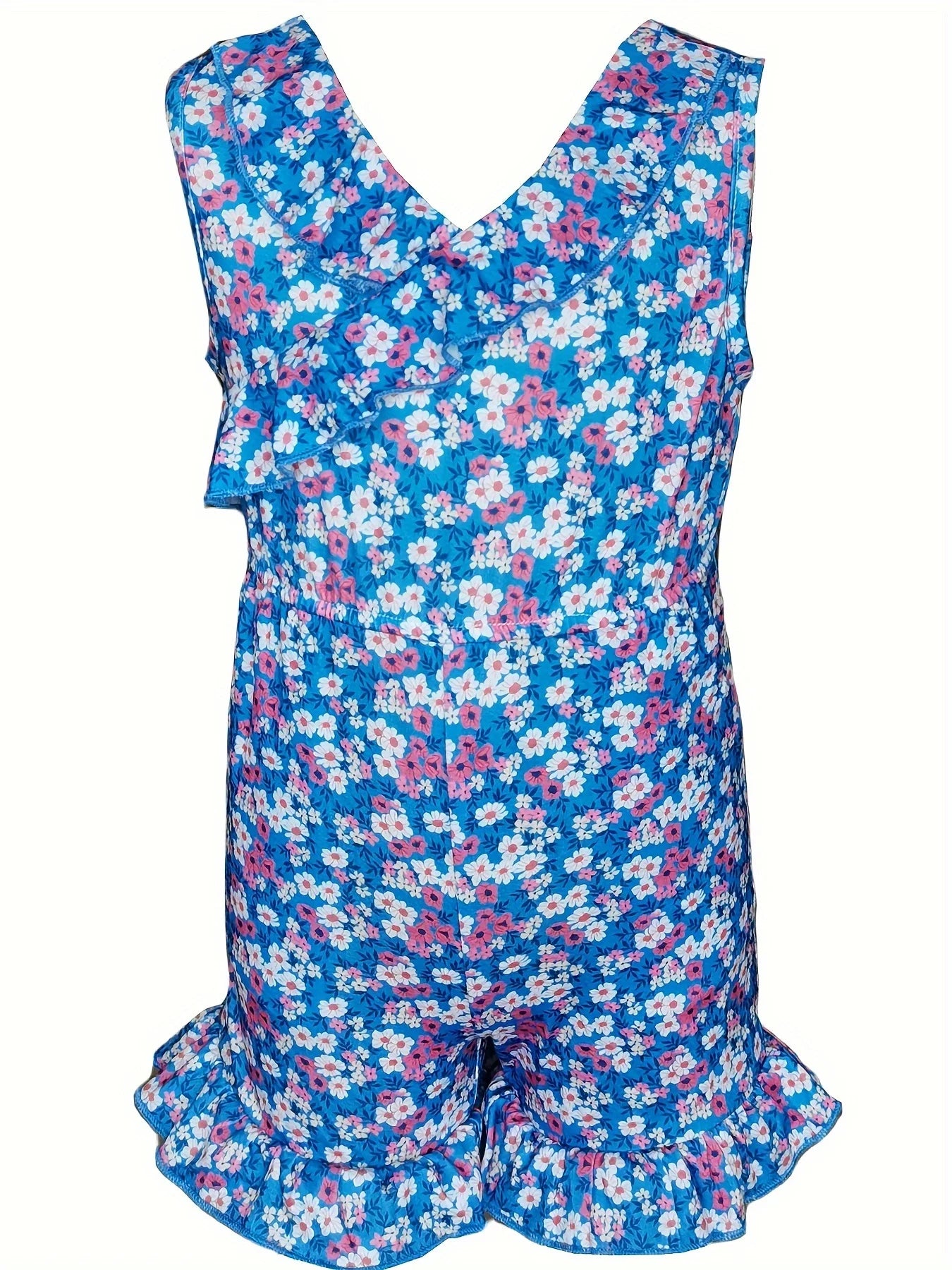 Cutest Girl Floral Printing Jumper With Pockets Summer and Spring Blue Flower Flutter Ruffle Casual Everyday Wear Clothes