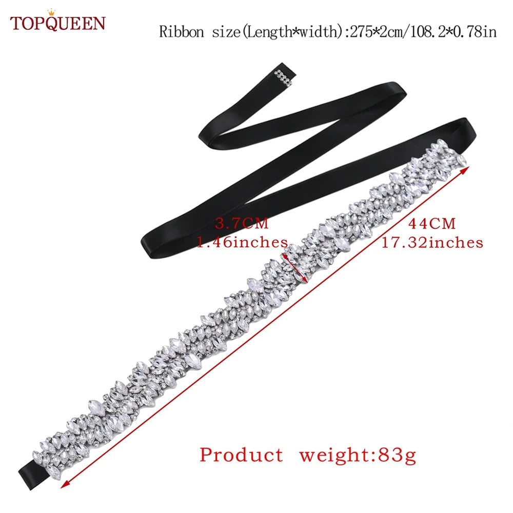 TOPQUEEN S81 Woman Bridal Wedding Decorative Belt for Party Evening Dress Accessories Female Fashion Belts Silver Rhinestones
