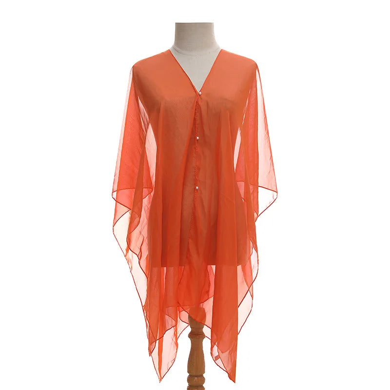 Women Sun Protection Shawl for Cycling Lady Summer Chiffon T-shirt Holiday Solid Color Scarf Bikini Blouse Breathable Beach Wrap