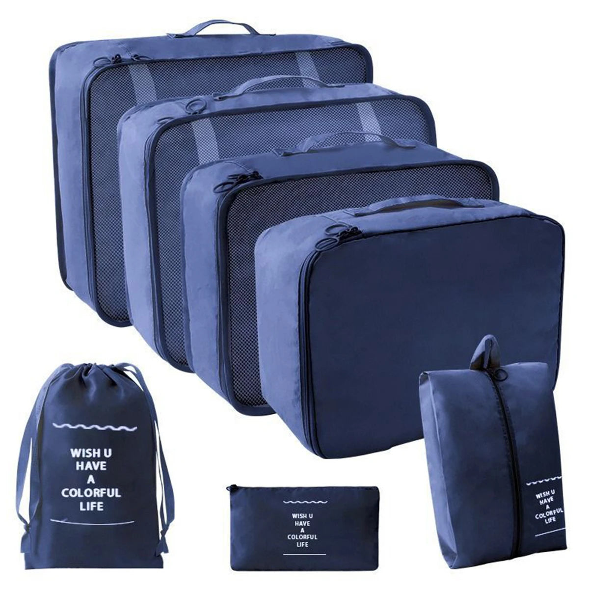7-teiliges Reise-Organizer-Set, Aufbewahrungstaschen, Koffer, Verpackungswürfel-Set, Koffer, tragbares Gepäck, Kleidung, Schuh-Aufbewahrungstasche, zusammenklappbar.-zmt