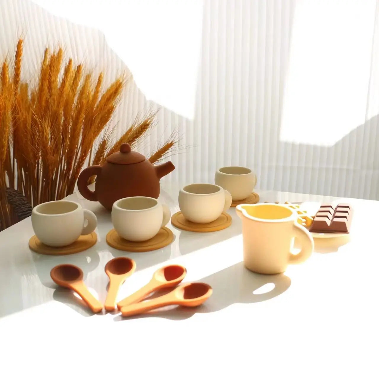 17pcs Silicone Tea Toys Pretend Play Kitchen Accessories Food Playset for Kids Role Play Game for Toddlers Girls Boys Gifts