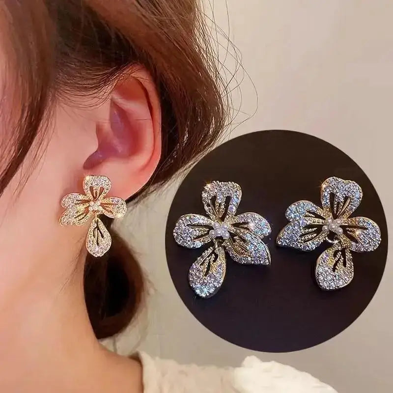 925 Silver Needle Korean Fashion Crystal Heart Earrings For Women Jewelry 2024 Trending Women's Red White Pearl Drop Earrings