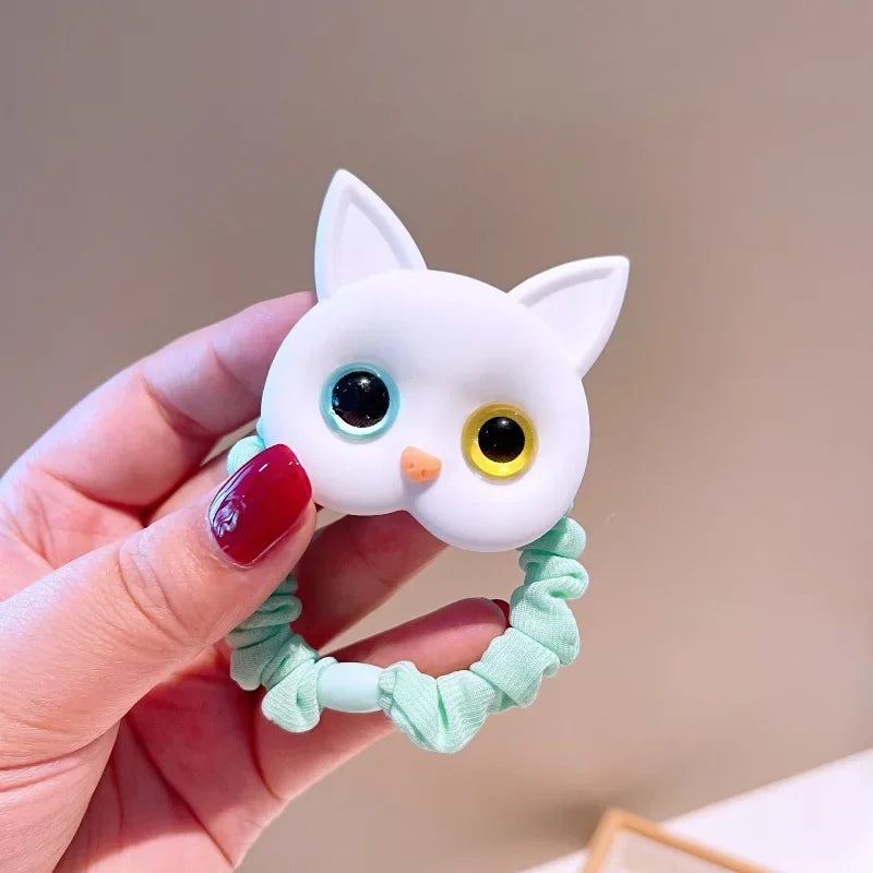 Baby Cartoon Black White Cat Hair Bands Children Elastic Ponytail Holder Rubber Bands Women Hairband Summer Headwear