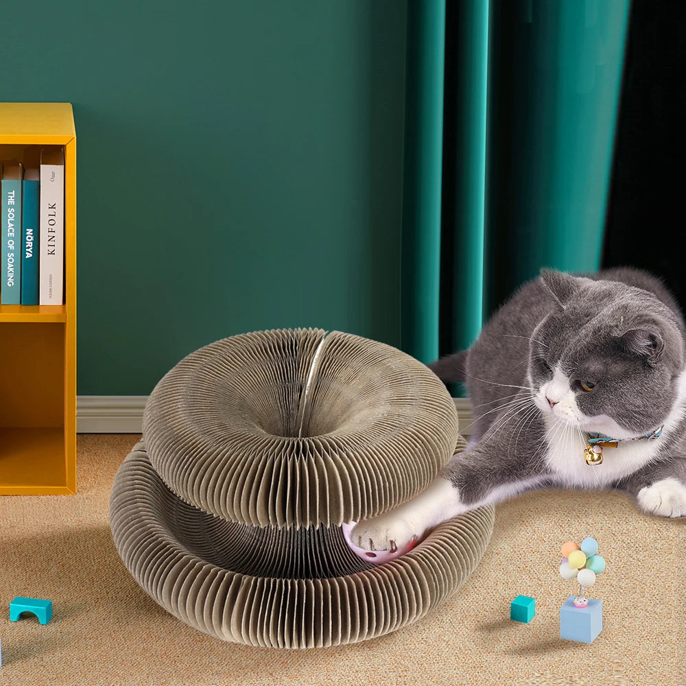 Funny Cat Toy Bed 3 IN 1 Cat Scratcher Cardboard With Ball Toys Collapsible Cat Scratcher Lounge Bed Scratching Pad 3 Types