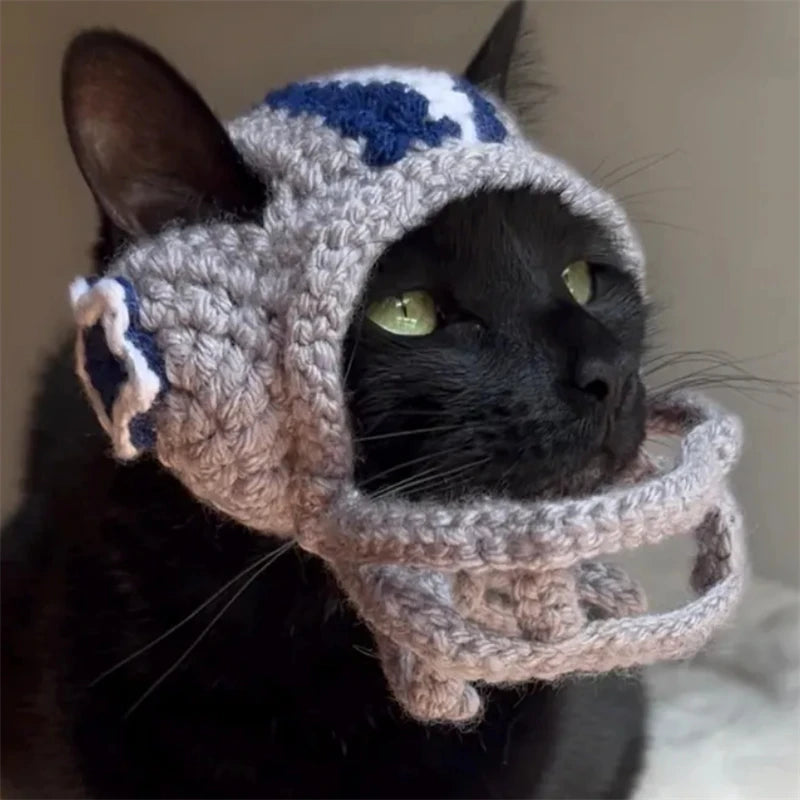 Pet helmet Handmade crocheted Cute Creative Fashion cat hat Halloween cat party cosplay costume cat hat Winter warm
