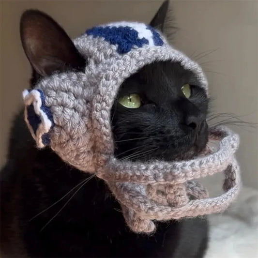 Pet helmet Handmade crocheted Cute Creative Fashion cat hat Halloween cat party cosplay costume cat hat Winter warm