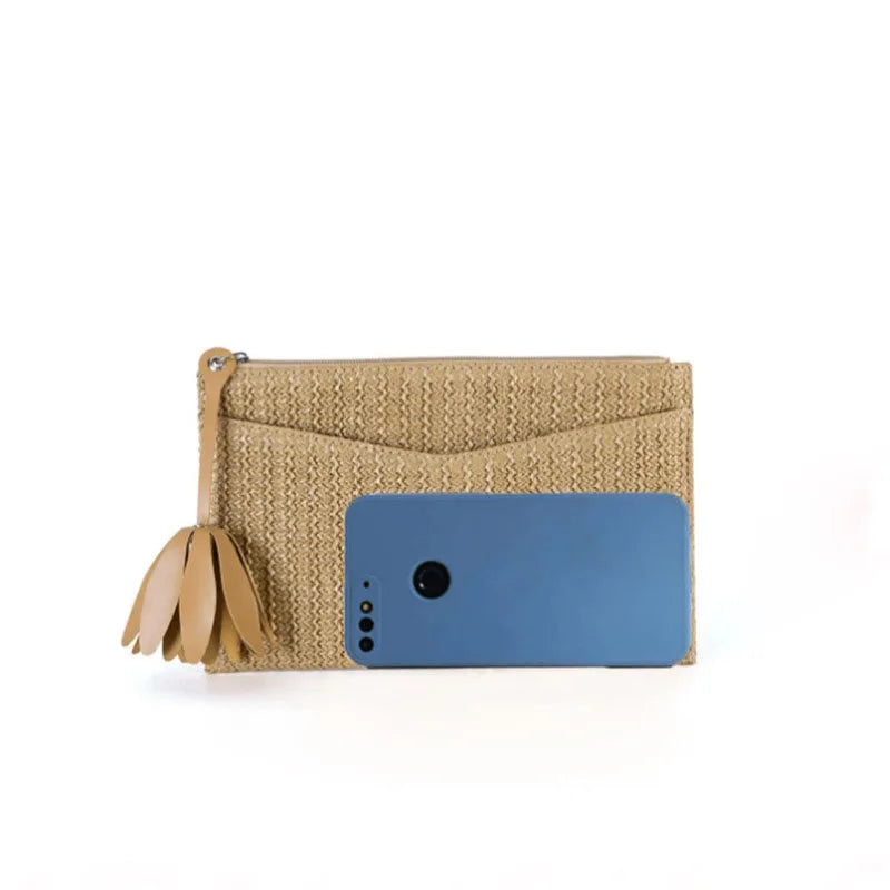 Straw Clutch Purses for Women Summer Beach Handbag Woven Purse Wicker Rattan Envelope Clutch for Wedding Zipper Messenger Bags