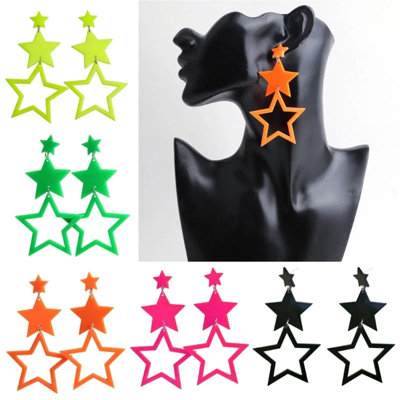 Stern-Ohrringe für Frauen, neonfarben, hohle Stern-Ohrringe, funkelnde Stern-Tropfen-Ohrringe, Schmuck, Geschenk zum Valentinstag