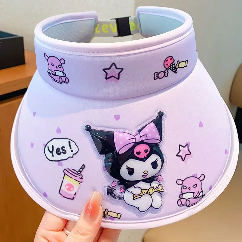 Original Hello Kitty Sanrio Kuromi Stitch Child Hat Cartoon Sun Hat Summer Sun Protection Anti-UV Empty Top Sunhat Girls Gifts