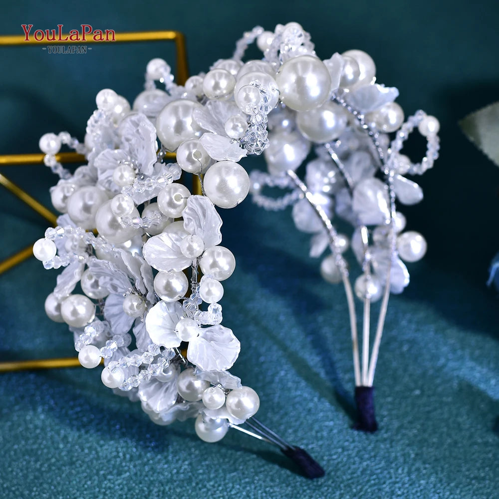YouLaPan Luxurions Wedding Flower Head Hoop White Color Pearl Bride Headband Banquet Party Women Headwear Hair Accessories HP809